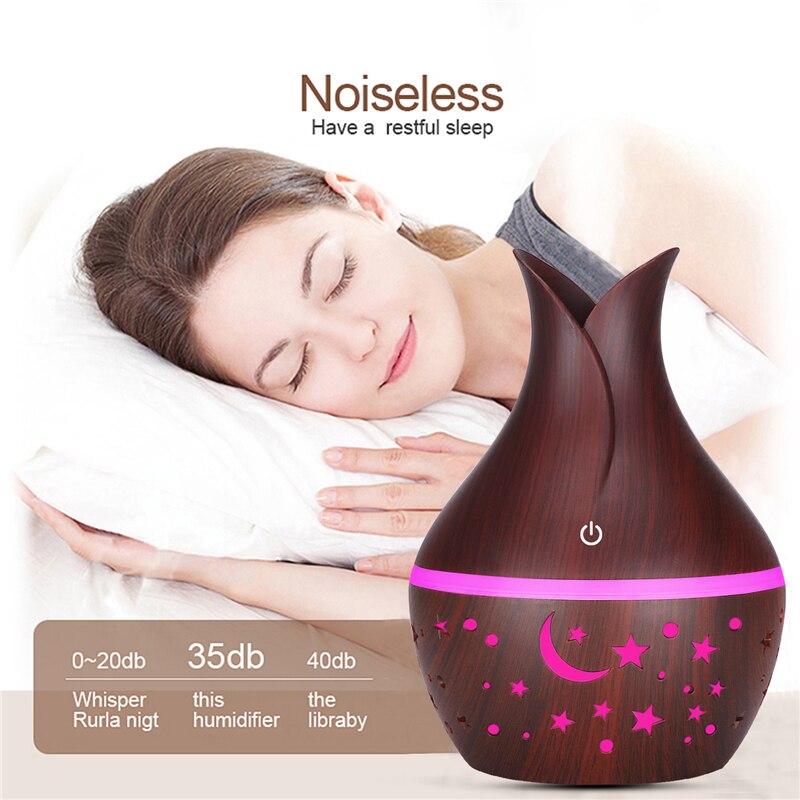 USB Wood Grain Essential Oil Diffuser 330ml Ultrasonic Humidifier Household Aroma Diffuser Aromatherapy Mist Maker with Light