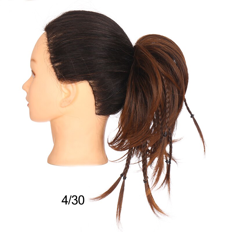 DIANQI Synthetic Messy Bun With Small Braided Hair Straight Chignon Elastic Messy Scrunchies Wrap Ponytail Extension For Women: 4I30