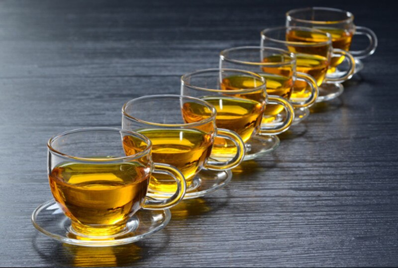 Glazen kopje kleine theekop kungfu theeset met bord met handvat glazen kom kopje theekopjes