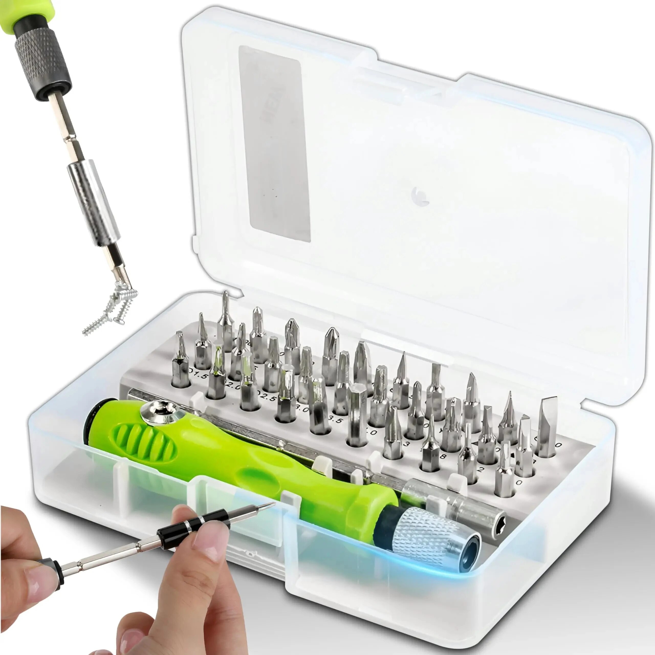 Mini jeu de tournevis de précision 32 en 1, embouts Phillips magnétiques, kit d'outils de réparation à la main multifonctionnel pour téléphone, montre, lunettes, PC: green