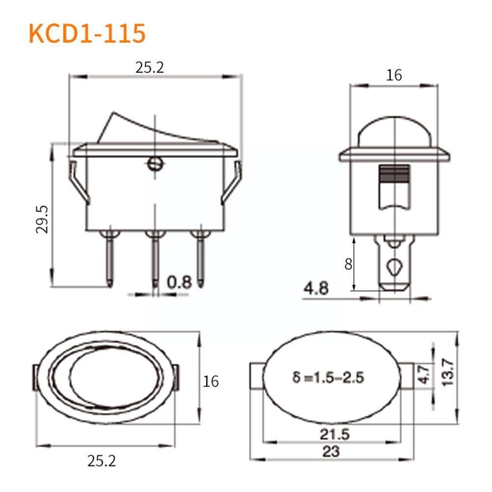 RV Switch Round Black 3 Pin SPST 3 Position ON-OFF-ON 125V 10A Switch ON-OFF 6A 250V 2 Position RV Boat Rocker For Caravan U9A7
