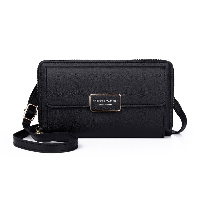 Vrouwen Pu Lederen Mobiele Telefoon Tas Dames Kleine Schouder Portemonnee Crossbody Vrouwelijke Mobiele Telefoon Portemonnee Mini Messenger Bags: Black