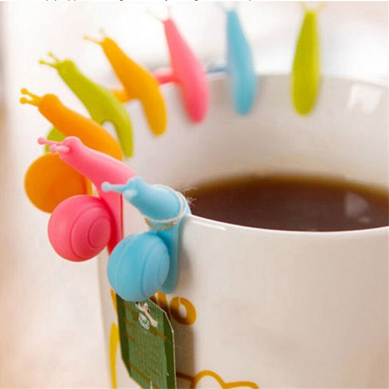 6 stk farverig silikone lille sneglgenkendelsesenhed te infusions kop tepose hængende klip etiket madlavningsværktøjer farve tilfældig