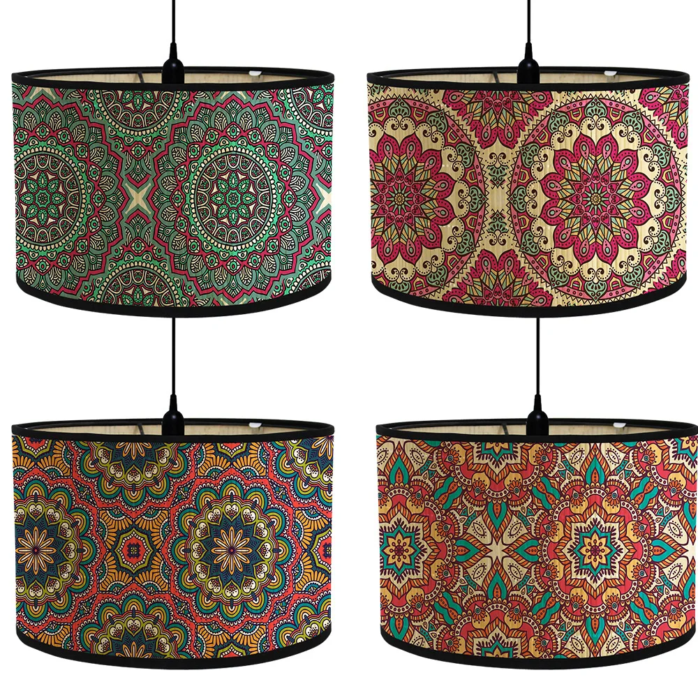 Nordische Trommel Lampen schirme Vintage Bambus Lampen abdeckung Blumen vögel Muster Tisch Stehlampen Pendel leuchte Cafe Home Homes tay Dekor
