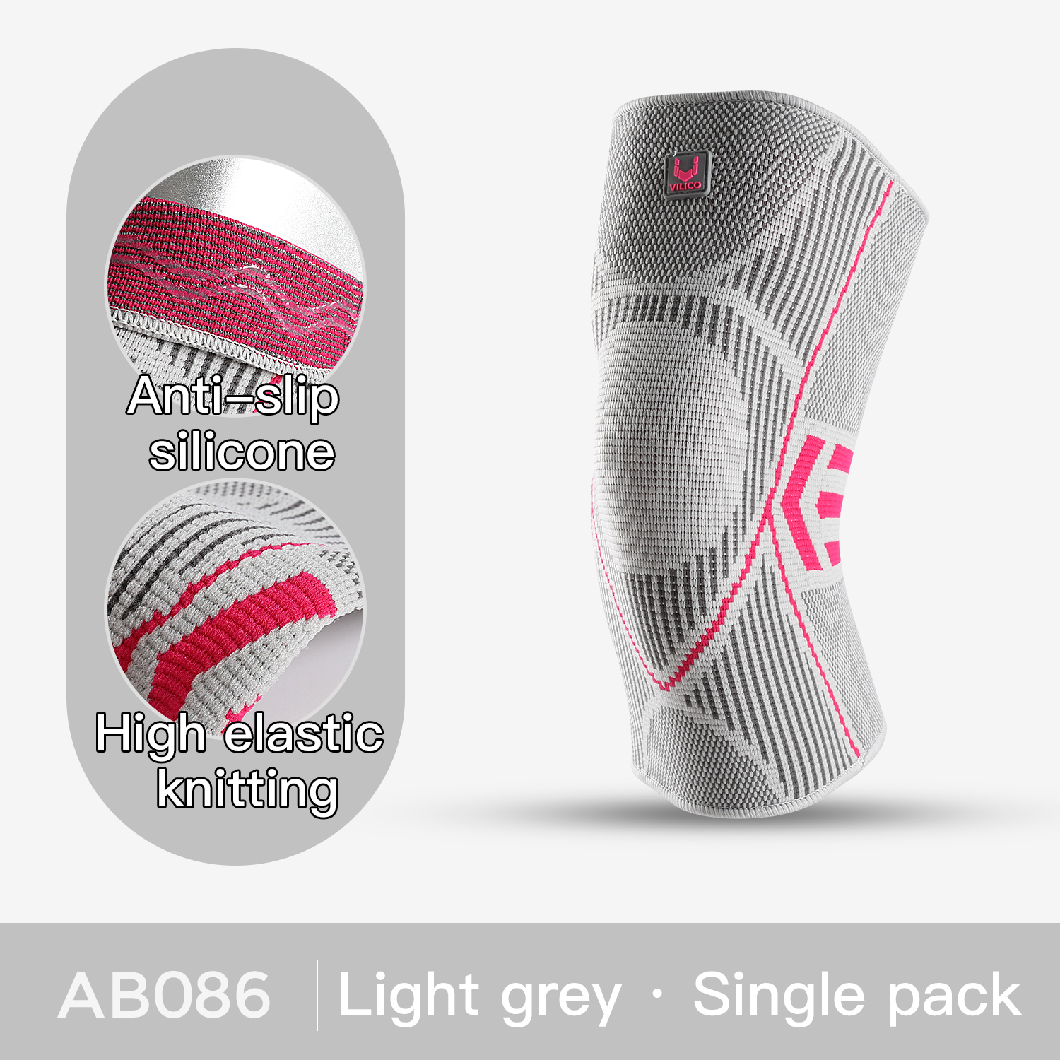 Professionelle Kniestütze, Kompressions-Kniebandage, rutschfeste Silikon-Kniestützen für Knieschmerzen, Meniskusriss: XL / Licht Grau