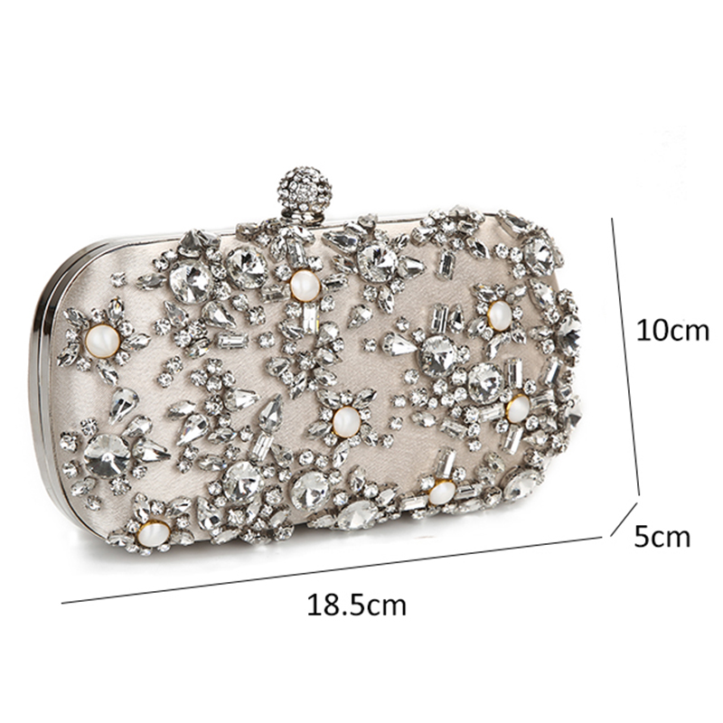 Women's Evening Clutch Bag Party Purse Luxury Wedding Clutch For Bridal Exquisite Crystal Ladies Handbag Apricot Silver Wallet