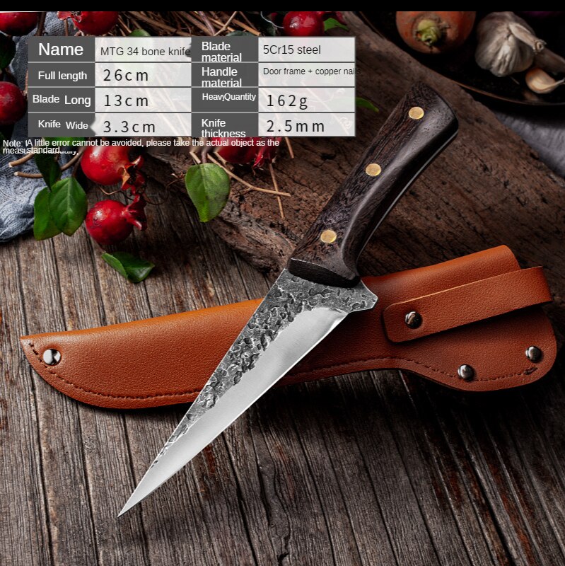 Stainless Steel Deboning Knife Forged PU Sheath Multi-purpose Knife Chicken Wing Wood Meat Cleaver Deboning Knife: MTG34