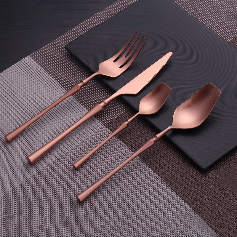 Rose Gold Tableware Forks Spoons Knives Dinnerware Set Stainless Steel Western Cutlery Set Silver Kitchen Utensils Dropshopping