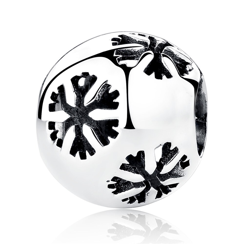 BISAER 925 Sterling Zilver Kerst Bedels Sneeuwvlokken Sneeuwpop Kerstboom Kralen fit Kralen voor Zilveren 925 Sieraden Maken: ECC070