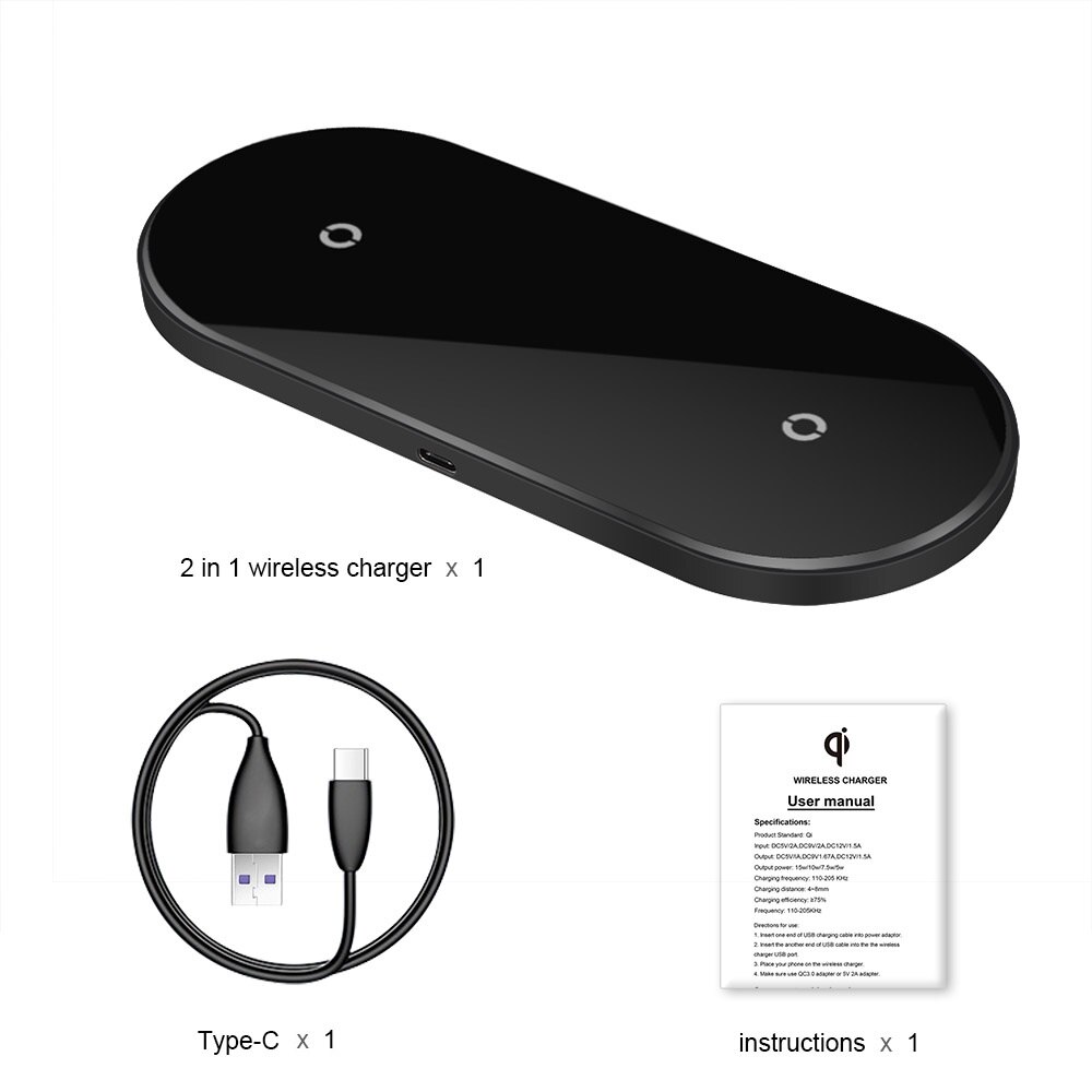 20W double Qi chargeur sans fil pour iPhone 11 XS XR X 8 AirPods Pro Station de chargement rapide pour Samsung S10 S20 Galaxy bourgeons: Dual 10W