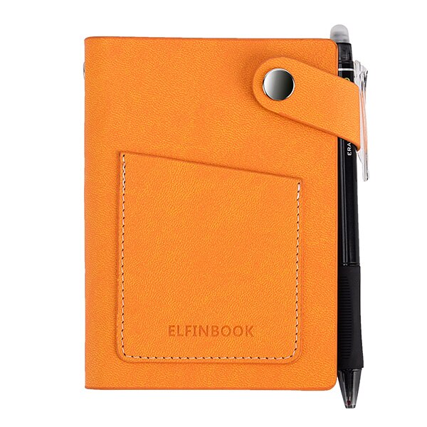 Elfinbook Mini Smart Reusable Notebook Diary Notepad Vintage Leather Elinbook Paper Note Book Stationery Traveler Journal: Orange