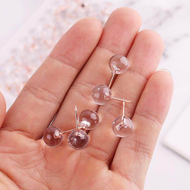 100pcs Transparent Rose Gold Pushpins Thumb Thumbtack Board Round Ball Drawing Photo Wall Studs D01 20