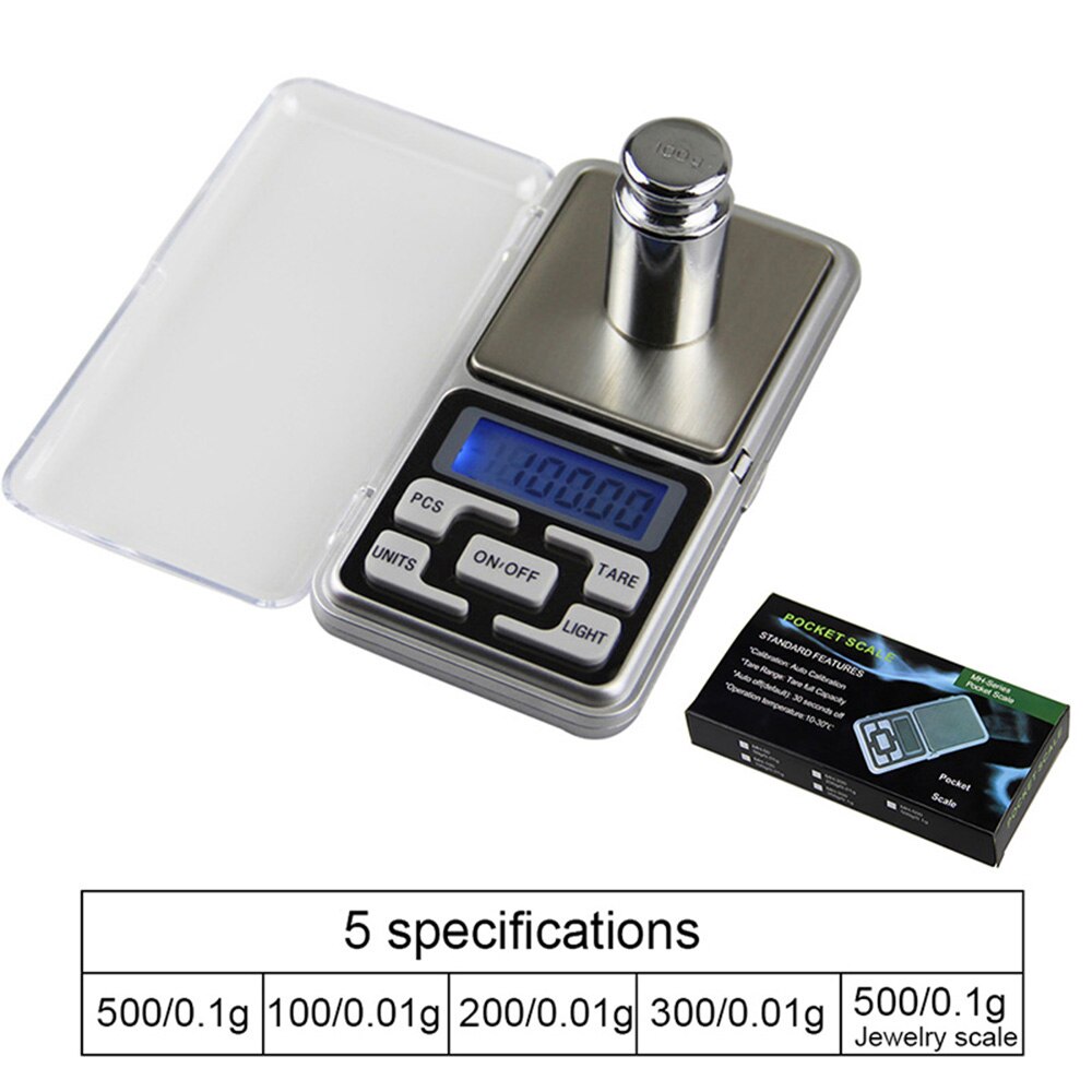 Mini balanza Digital de alta precisión, bolsillo eléctrico de retroiluminación para joyería, gramos de peso para cocina, 100/200/300/500g, 0,01/0,1g