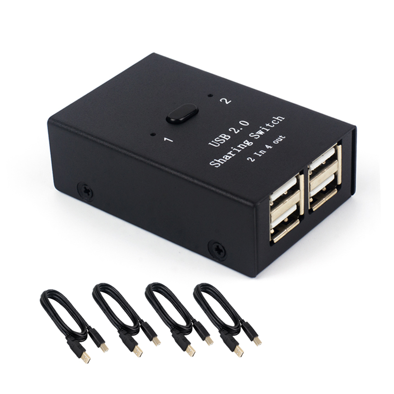 Usb Sharer Switch Box USB2.0 Handleiding Splitter Twee In Vier Out Geschikt Voor Computer Toetsenbord Muis Printer U Schijf Met kabel: Black
