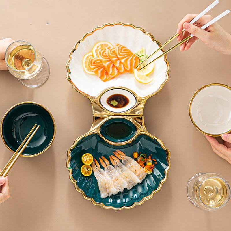 Keramik Muschel Platten Mit Essig Schüssel Schalen Gold Inlay Dekorative Geschirr Sushi Erzähler Geschirr Küche Zubehör