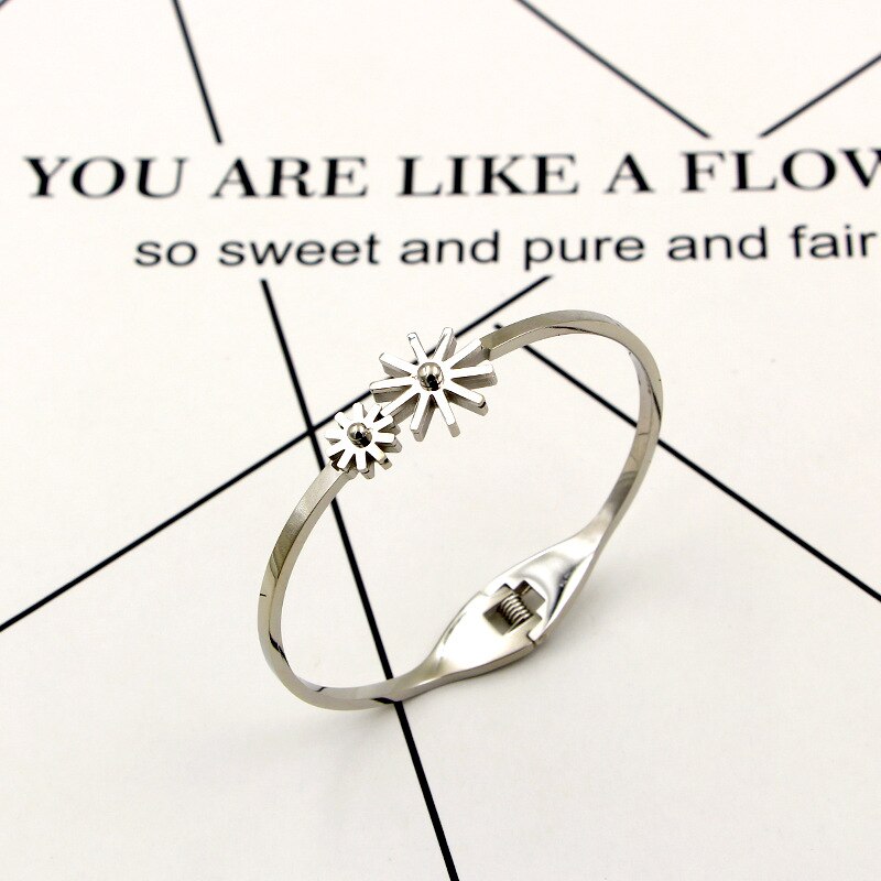 Simple Style Flower Cubic Zirconia Cuff Bangles Female Accessories Stainless Steel Small Bracelets Bangles Baby Girl Jewelry: 12