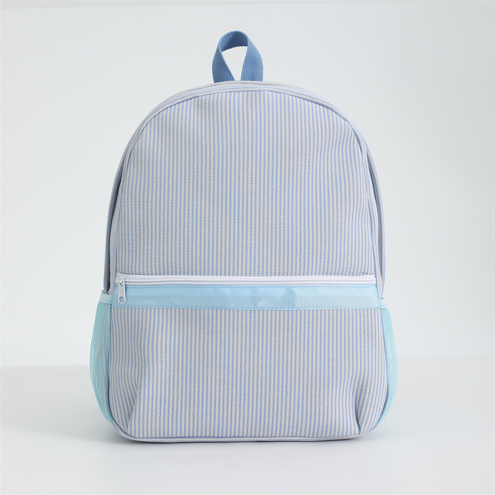 Seersucker gestreepte rugzak peuter klassieke schattige kinderen schoolboekentas voorschoolse kleuterschool kinderen tas: Blauw