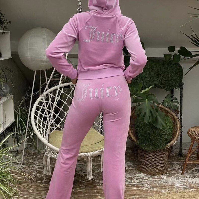 Neue Trainingsanzug Frauen Samt Saftig Trainingsanzug Coutoure Couture Spur Anzug Zwei Stück einstellen Coture Sweatsuits Für Frauen Hosen Stes: Rosa / XL