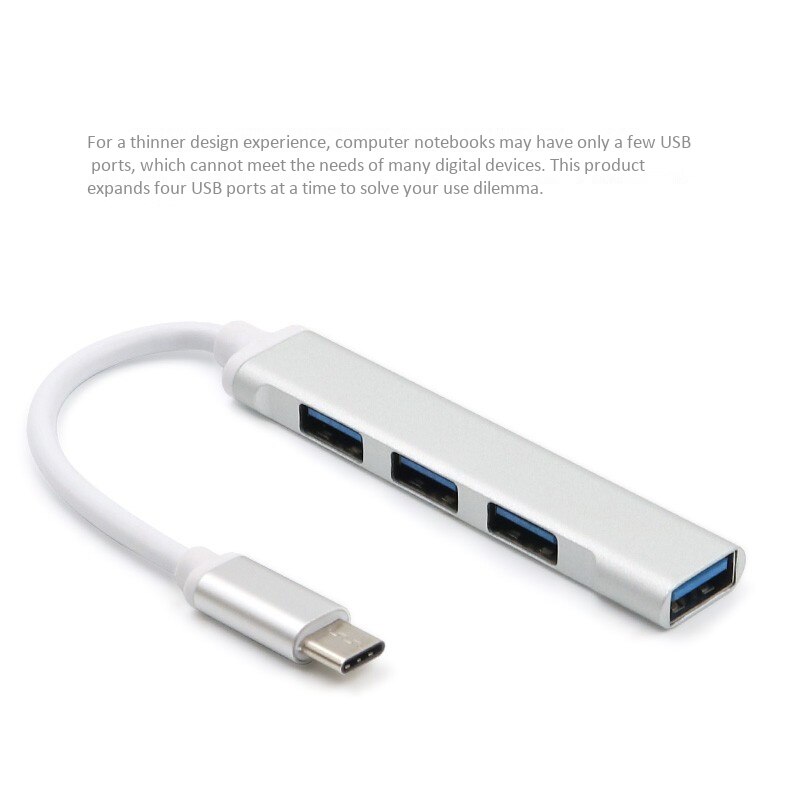 Type-C to 4-Port USB 3.0 Hub, Ultra-Slim Data USB Hub for Mac Pro IMac Surface Pro XPS PC Mobile