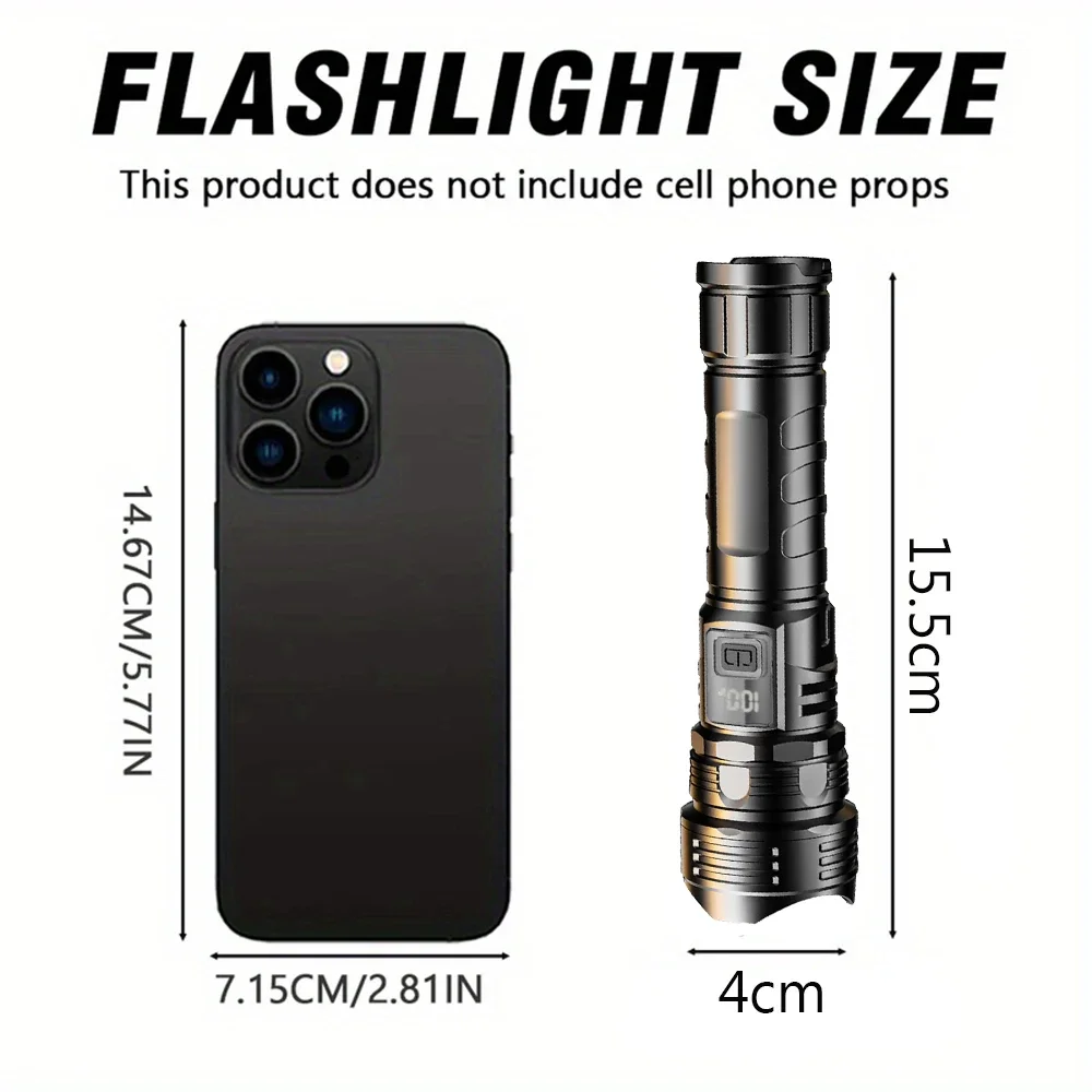 LED-zaklamp Superheldere oplaadbare draagbare Ultra Power-zaklamp Intrekbare digitale zoomhandlamp voor kamperen
