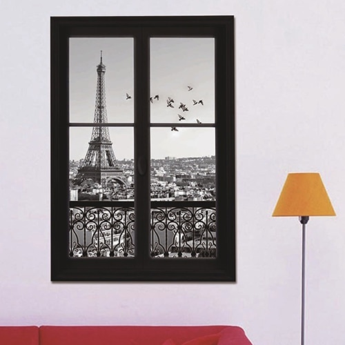 3d scener af paris eiffeltårnet print væg klistermærker diy stue mærkater
