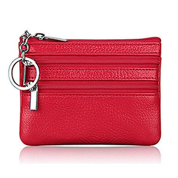 Monedero de cuero para hombre y mujer, Cartera de mano con doble cremallera, bolso cambiador pequeño: Rojo