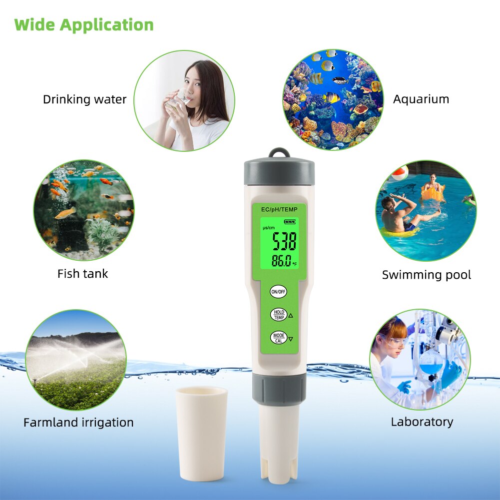 Digital TDS EC Temp PH Meter Water Tester Monitor High Accuracy Measurement with ATC for Aquarium Pool Drinking Water