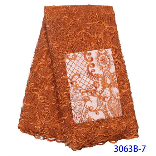 Embroidered Nigerian Lace Fabric Cotton African Lace Fabric French Lace Fabric Wedding Party Dress YA3063B-1: Picture 7