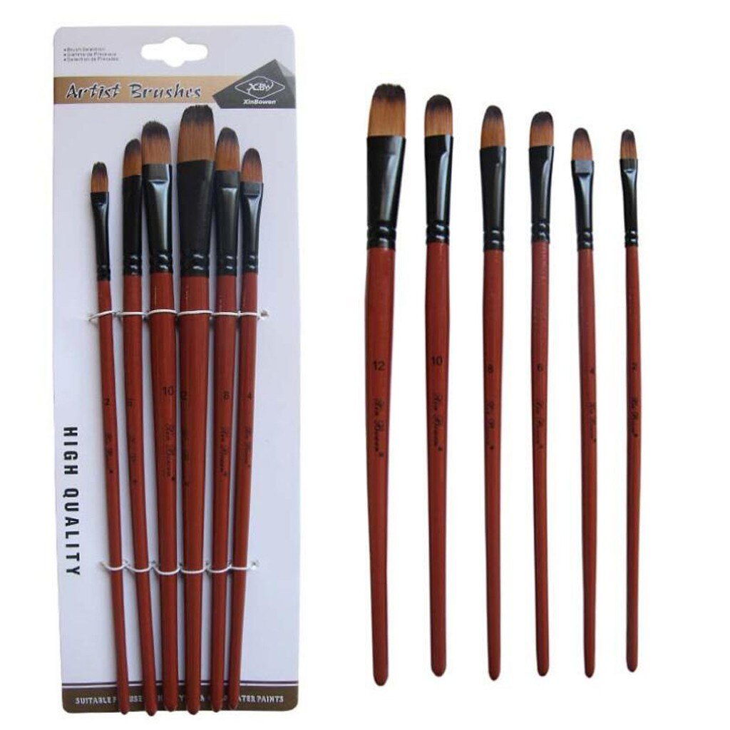 6 Kunstenaar Aquarel Penselen Kwast Voor Nylon Penselen Olieverf Acryl Platte & Tip Kit Pen art Supplies