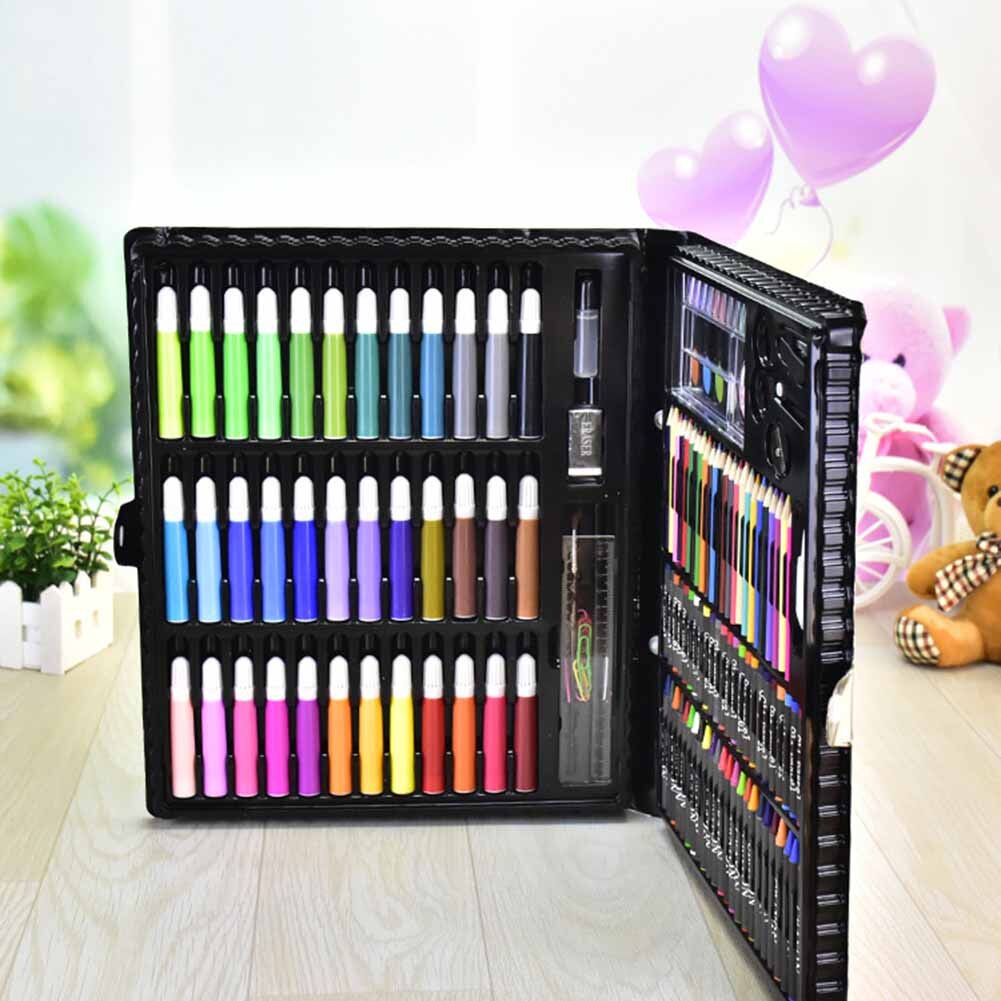 150 Stks/set Tekening Tool Kit Met Doos Schilderij Borstel Art Marker Water Kleur Pen Krijt Kids Tu-Winkel