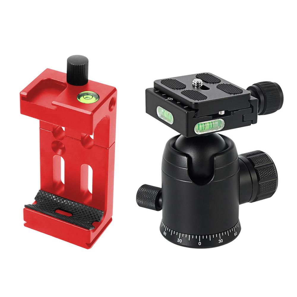 Soporte de trípode panorámico de rotación de 360 grados BGNing 36mm con pinza de teléfono móvil de placa QR para cámara DSLR carga máxima 10kg: Red clip set