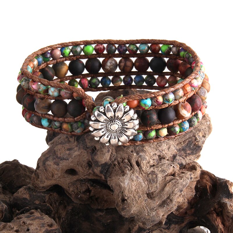 Rh boho armbånd smykker farverige natursten venskab beaded wrap armbånd: Multi