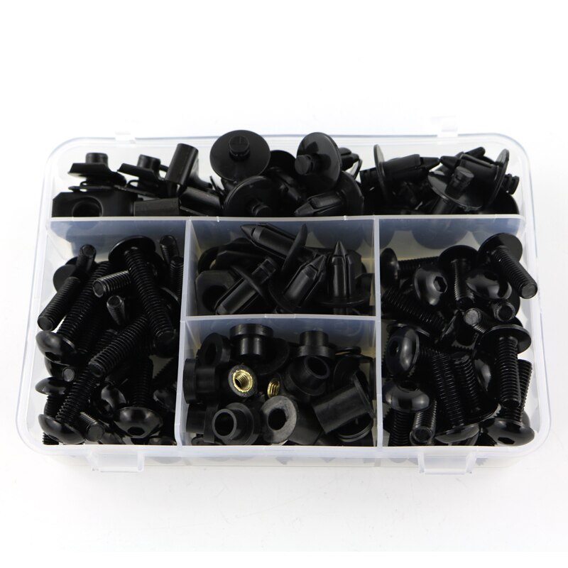 Kit completo de tornillos de carenado para motocicleta para Yamaha Tmax 500 2001 Tmax 530 XJR400 XJR1300 XT1200Z, Tuercas para Clips de 6mm y 5mm: Black