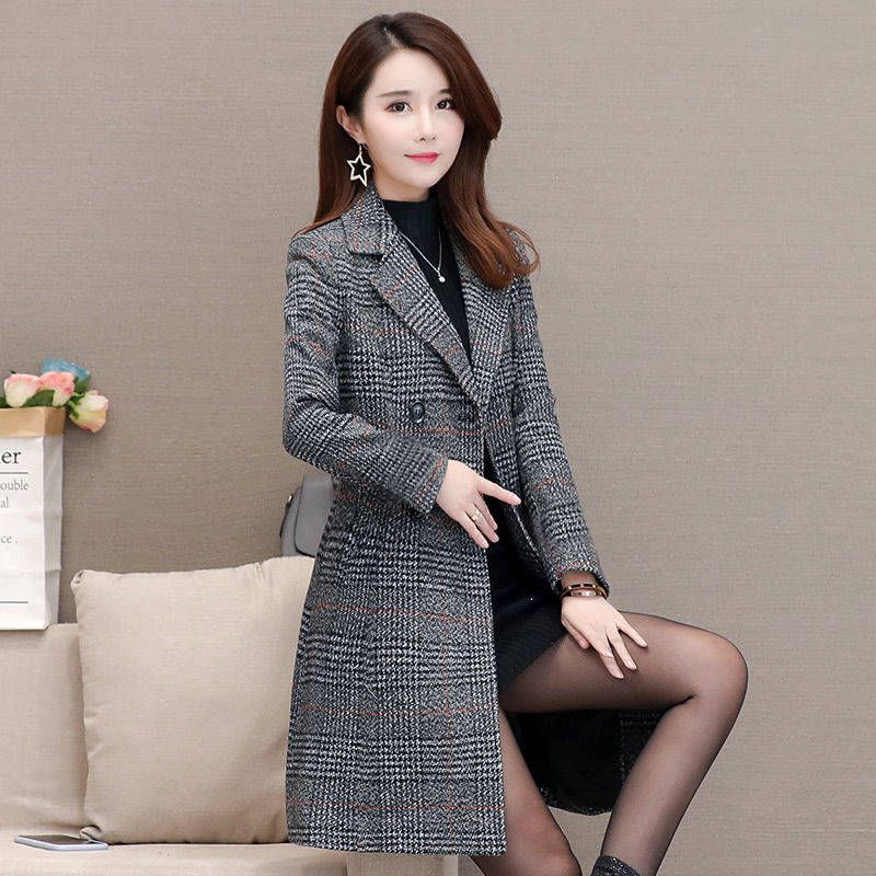 Herfst winter wollen jas dames geruite jassen bovenkleding koreaanse stijl vrouwelijke wollen overjas: 03 / M