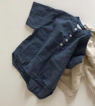 Dojhonkids bomuld linned toppe sommer korte ærmer børn piger drenge bluser solide bløde skjorter børn toppe afslappet korea japan baby t-shirt: 7t
