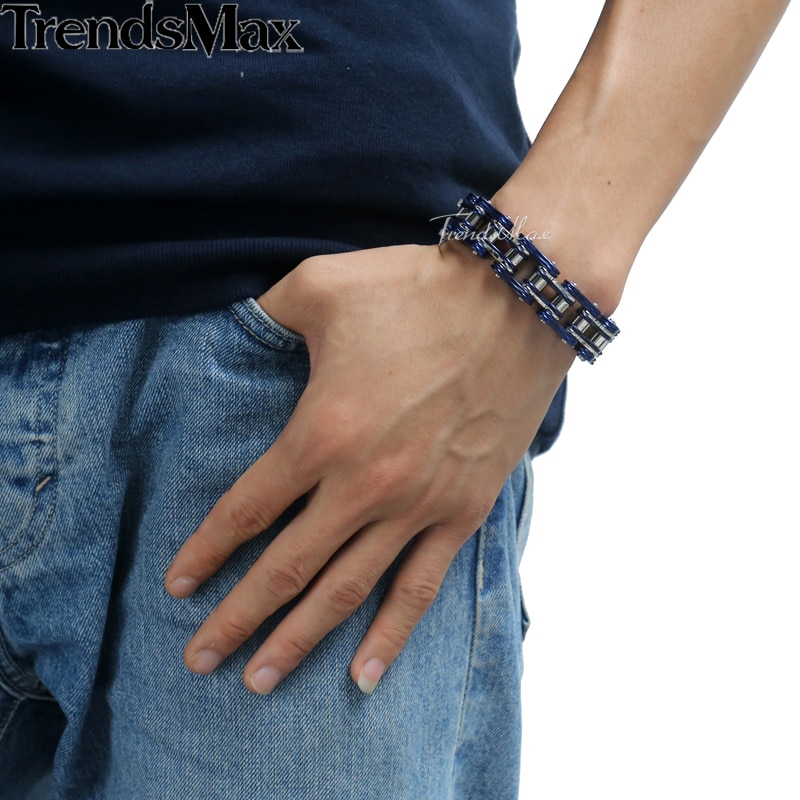 Men's Bracelets Hiphop Biker Motorcycle Link Chain 316L Stainless Steel Bracelet For Male Jewelry 18/18.5/19mm KHBM56