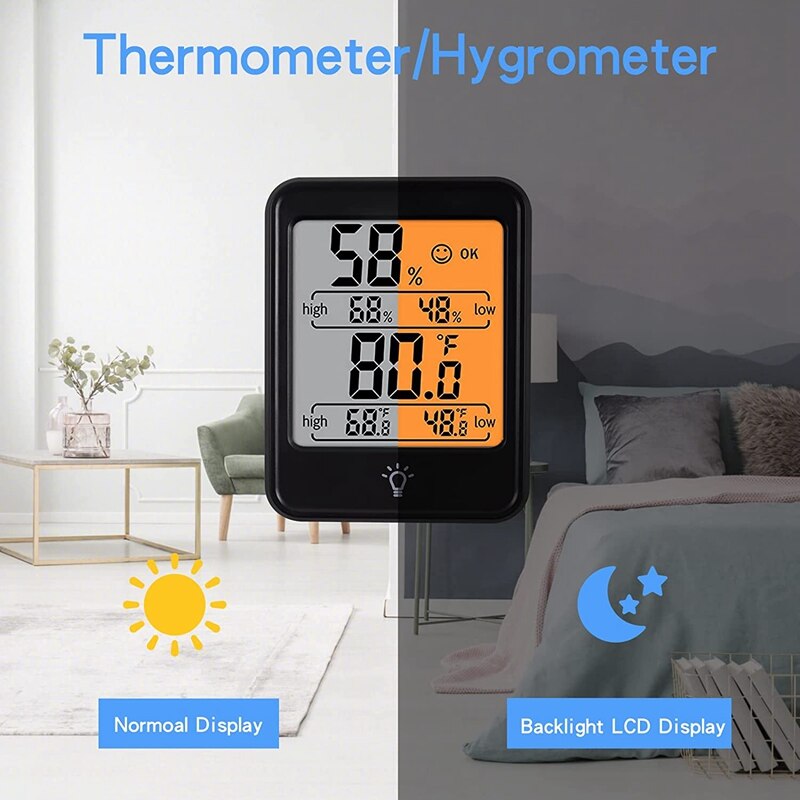 Indoor Thermometer Digitale Hygrometer Kamer Thermometer Vochtigheid Monitor Met Achtergrondverlichting, Geschikt Voor Slaapkamer, Babykamer