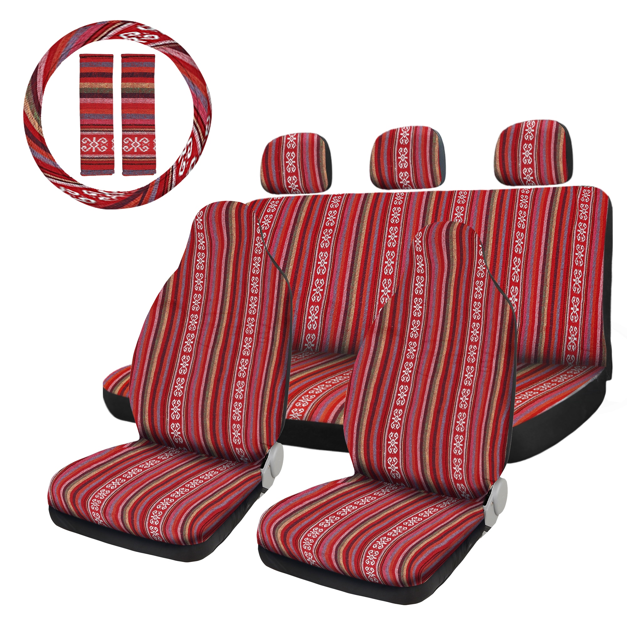 X Autohaux Car Seat Covers Set Baja Saddle Blanket Weave Universal Fit Most Car Seat Protection Steering Wheel Cover Protector