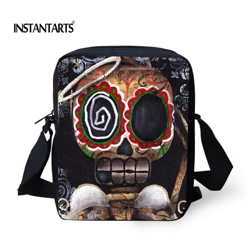 INSTANTARTS 3D Vintage Schedel Print Mannen Kleine Cross Body Bags Brand Tas Hoge Qualilty Halloween Handtassen: C639E