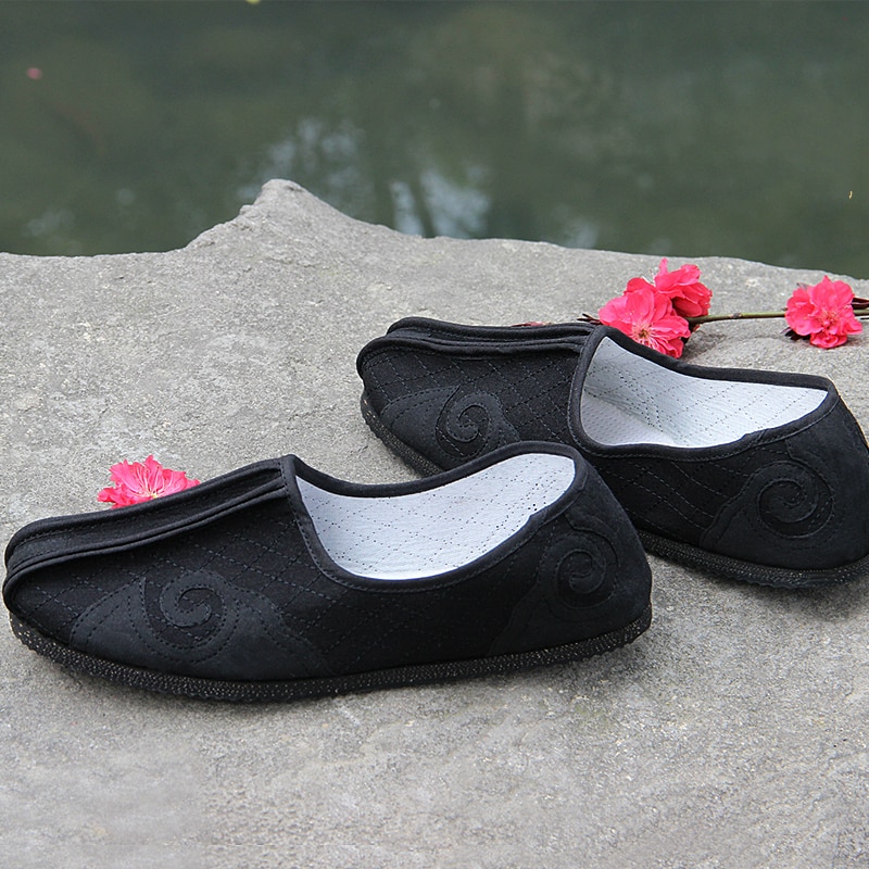 Chaussures taoïstes chinoises à semelles fortes en tissu, souliers Tai Chi et Kung Fu Wushu