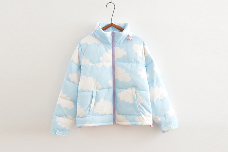 Mignon doux femmes vestes d'hiver à capuche coton rembourré manteaux manteaux épaissir vêtements d'extérieur nuage imprimer Parkas manteau: S
