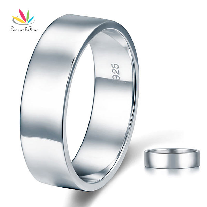 Peacock Star High Polished Men's Solid Sterling Solid 925 Silver Wedding Band Ring Jewelry CFR8056