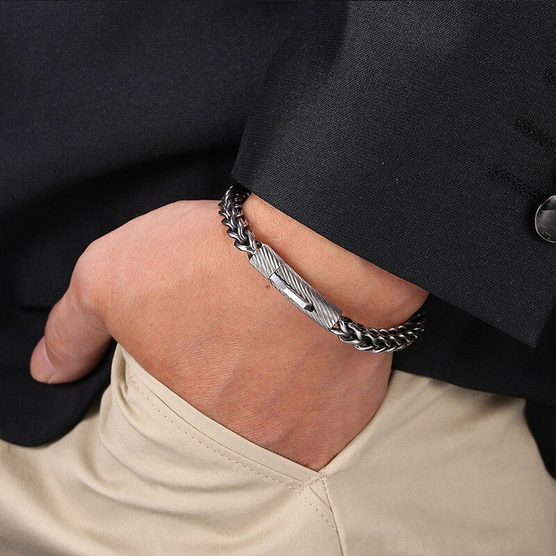 Men Bracelet 6mm Stainless Steel Curb Cuban Link Chain Bangles for Male Hiphop Trendy Wrist Jewelry Birthday GS0052