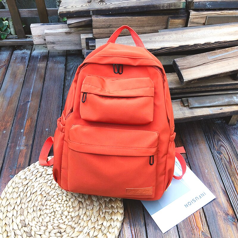 HOCODO, mochila de Color sólido, mochila para mujer, mochila para mujer de nailon resistente al agua, mochila grande para mujer, mochila escolar para adolescentes: Orange
