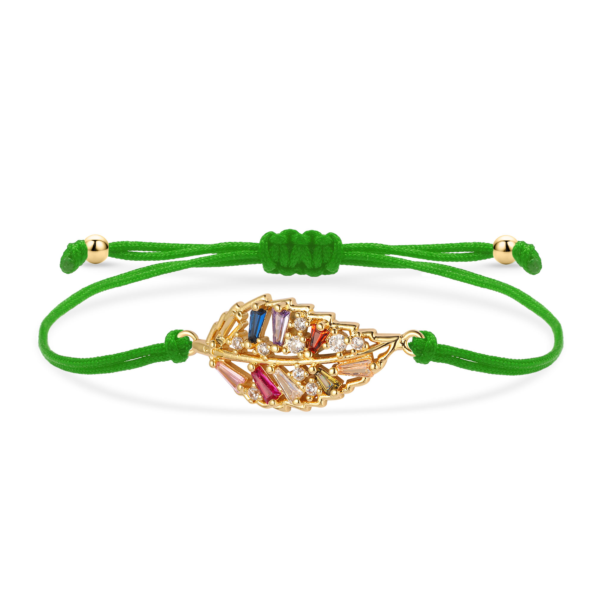 Pulsera de abalorios de hoja de cobre chapada en oro de cristal CZ para mujer, piedras de circonita cúbica Multicolor, cuerda roja, cordón verde y azul, de joyería: Marrón rojizo