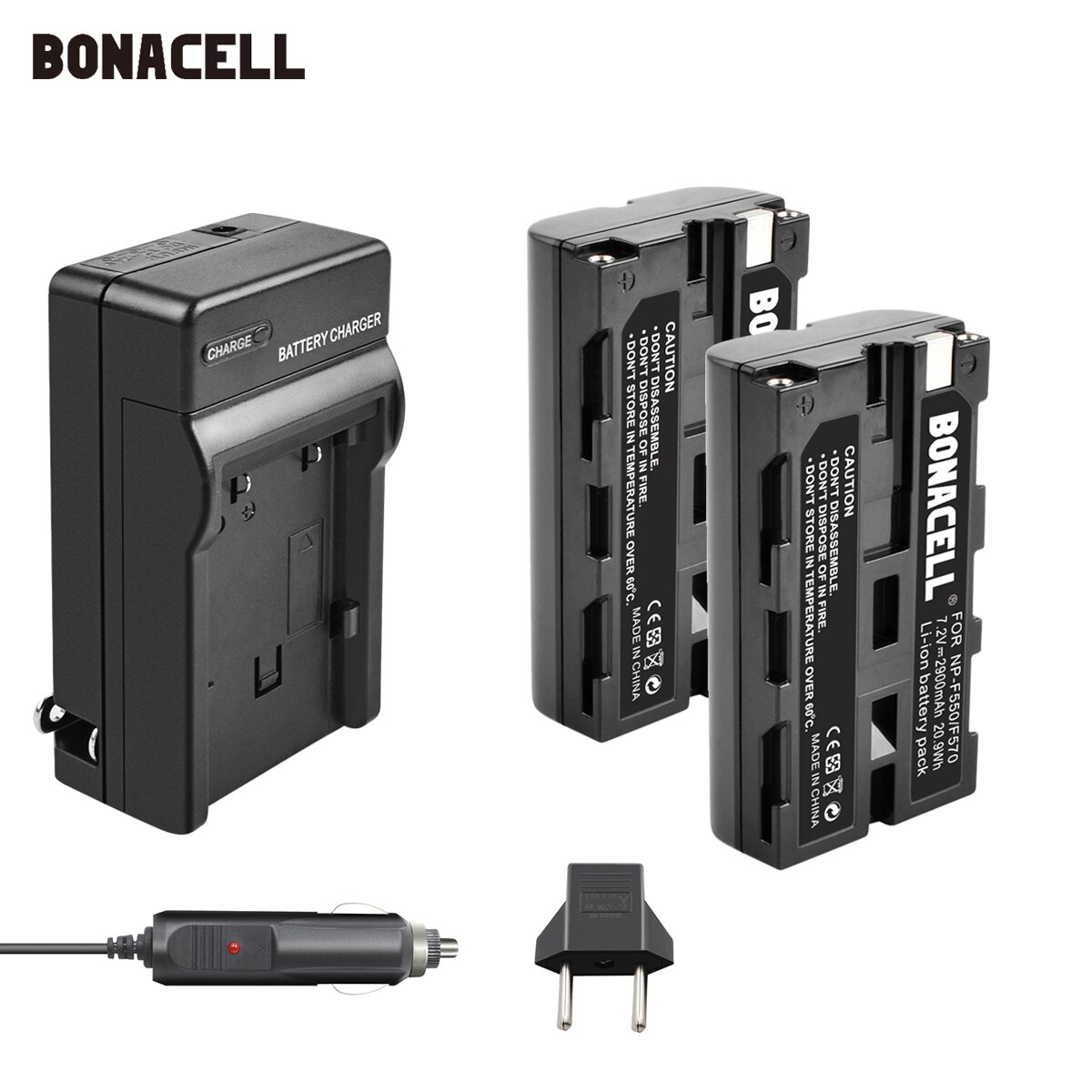 Bonacell NP-F550 NP F570 NP-F530 NP-F570 NP F550 NP-F750 Batterie 2900mAh + Chargeur De Voiture pour Sony CCD-SC55 CCD-TRV81 MVC-FD81 L70: 2X Battery-Charger