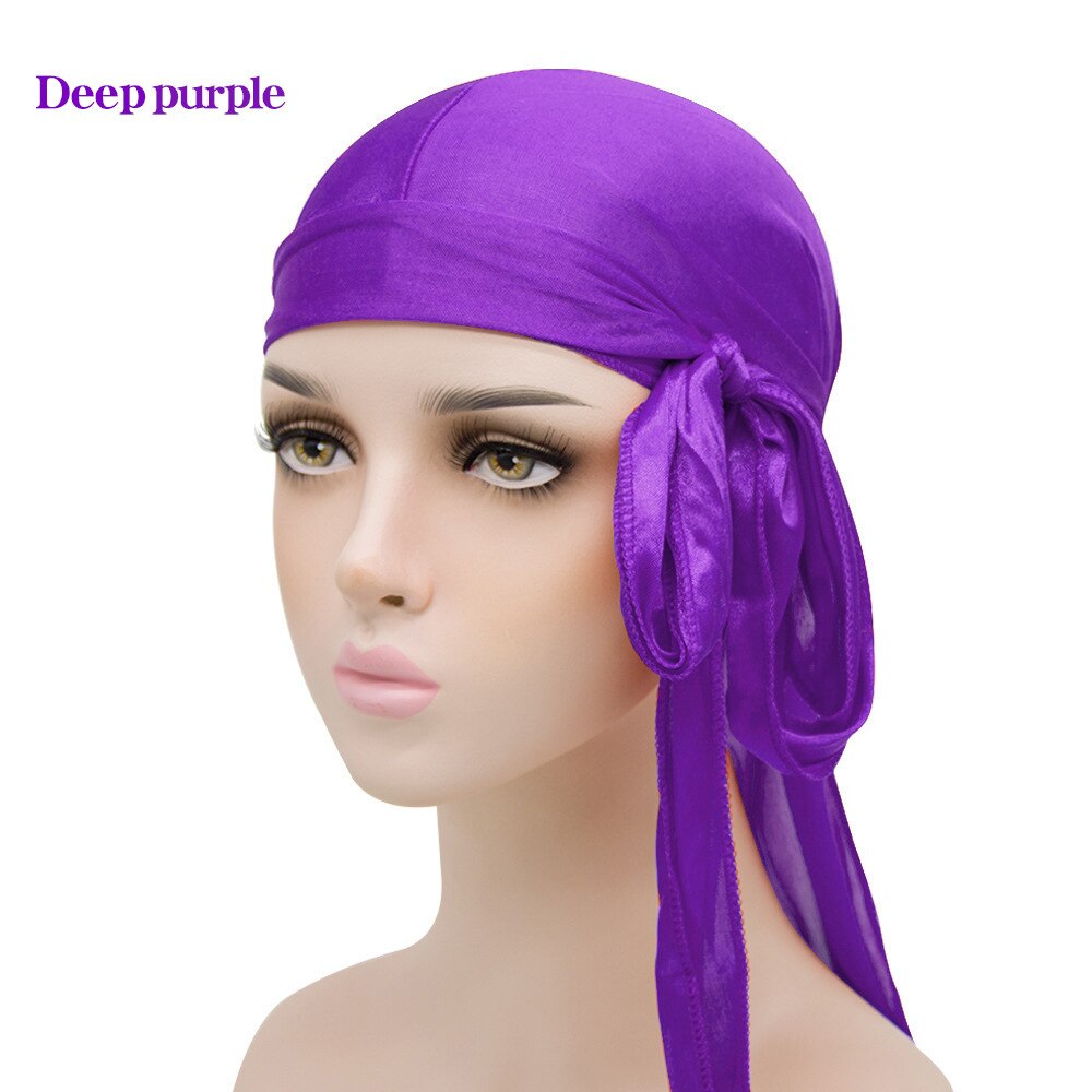 Durag do doo du chiffon en velours pour hommes et femmes, chapeau Bandana respirant, longue queue, couvre-chef chimio, couleur unie,: Purple