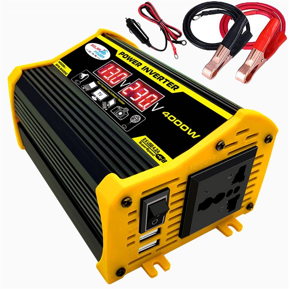 Portable Inverter Car Power Inverters DC12Volt To AC110/220Volt Transformer 4000W Modified SineWave Inverter USB Auto Inverters: Yellow
