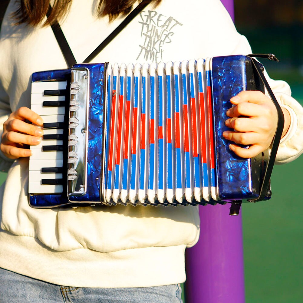 Mini Small 17-Key 8 Bass Accordion with Shoulder Strap Educational Musical Instrument for Beginner