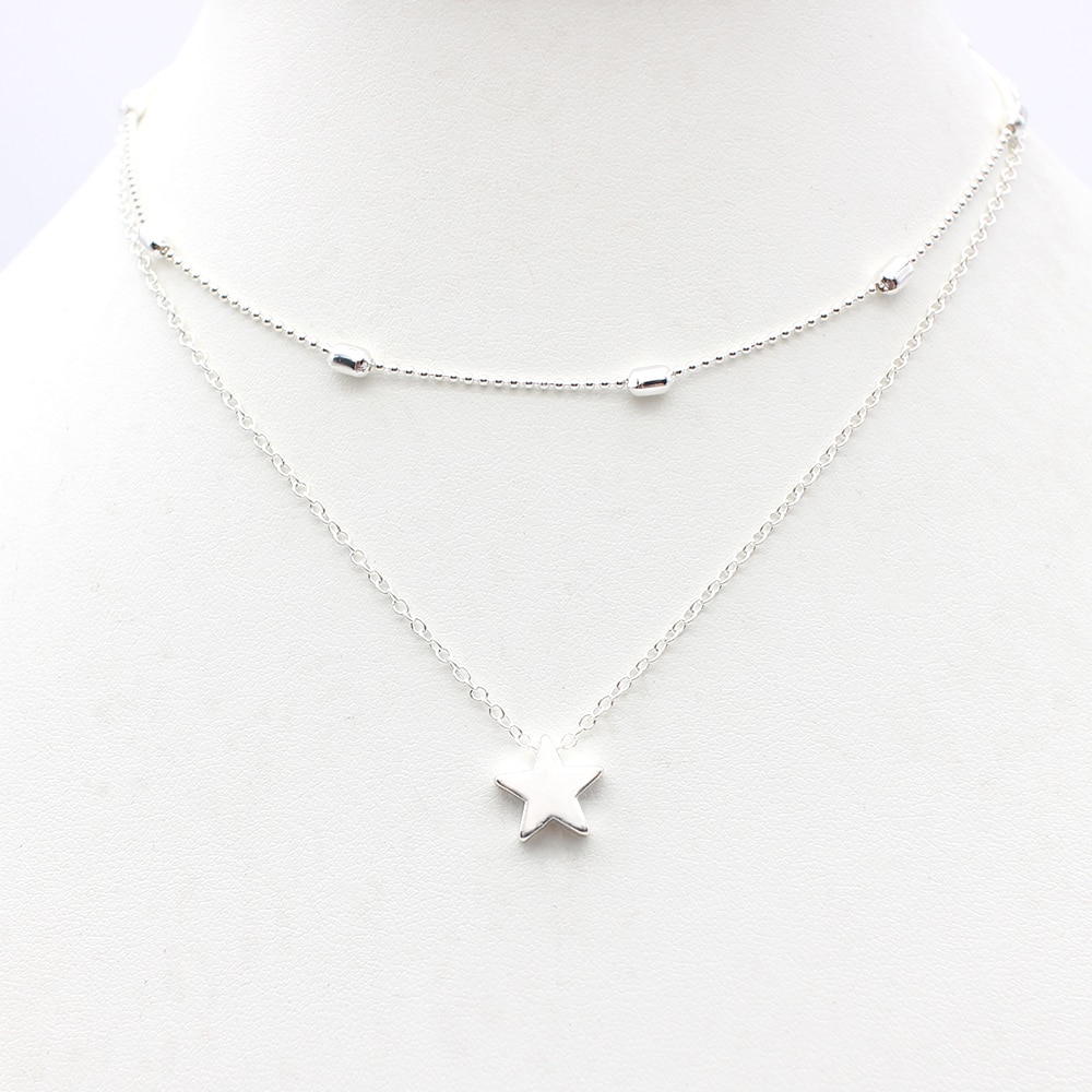 Einfache Herz zwei schichten Halsband Halsketten Für Frauen Multi Schichten Perlen Chocker kragen ras du cou Collier femme Minimalistischen schmuck